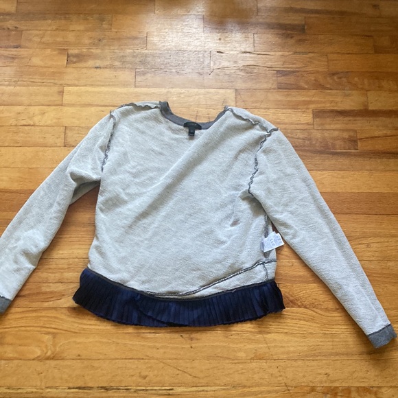 J. Crew Grey Long Sleeved Sweatshirt + Navy Pleated Hem - Picture 6 of 8
